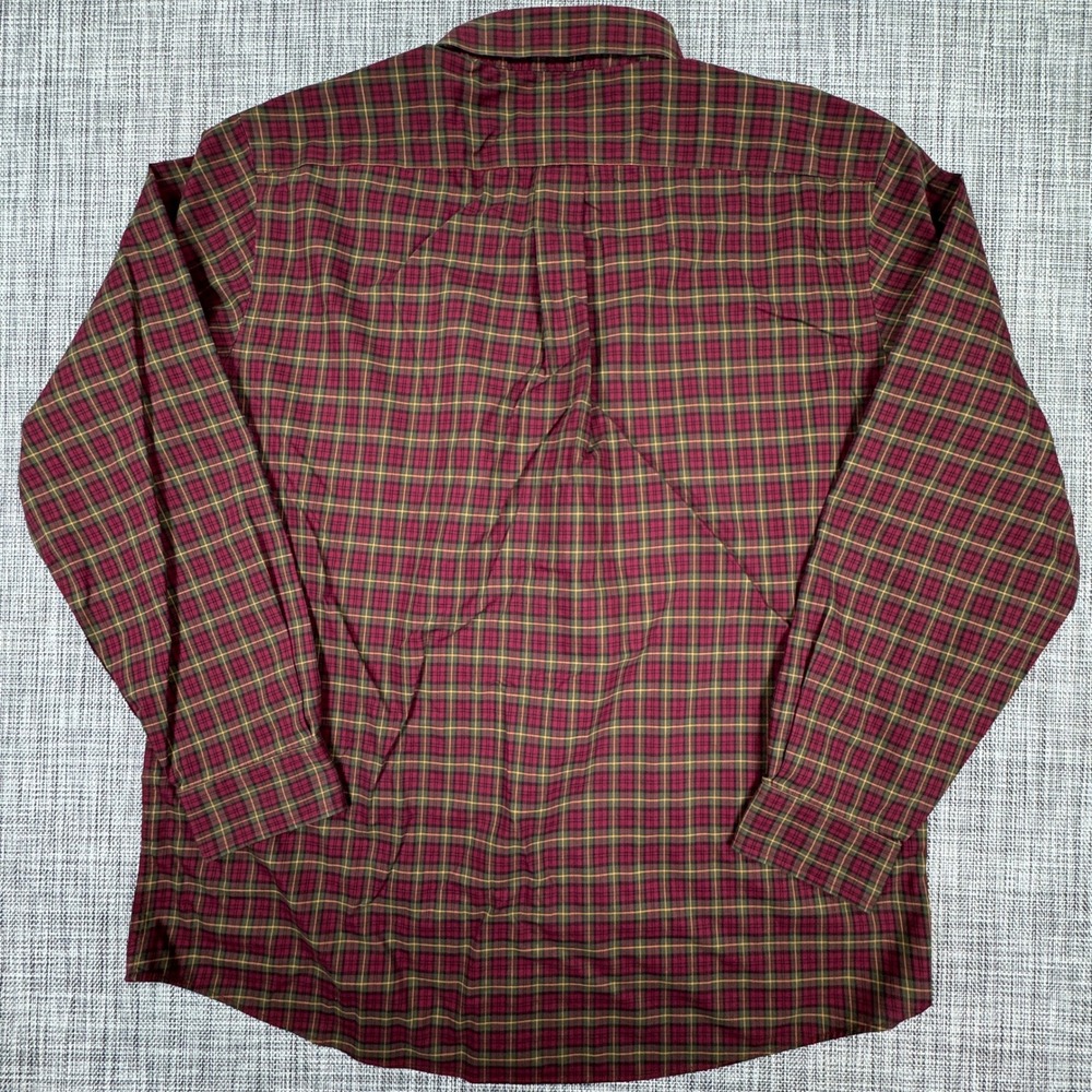 LL Bean Mens Shirt Wrinkle Resistant Traditional Fit Plaid Cotton Burgundy L REG - Picture 2 of 8